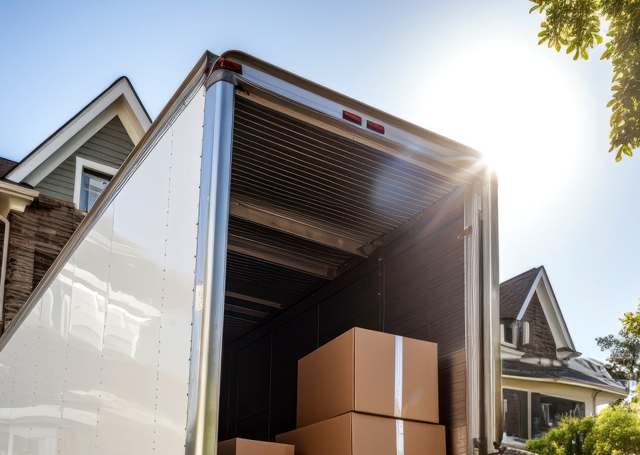 Packed moving truck ready for cross-country transport