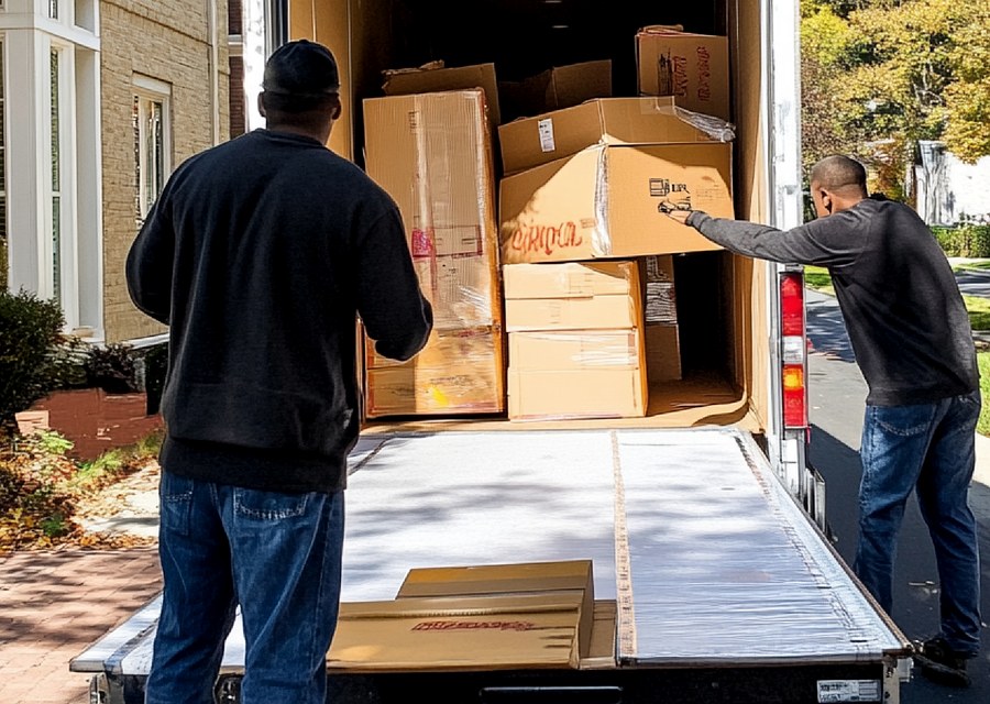 Packed moving truck ready for cross-country transport