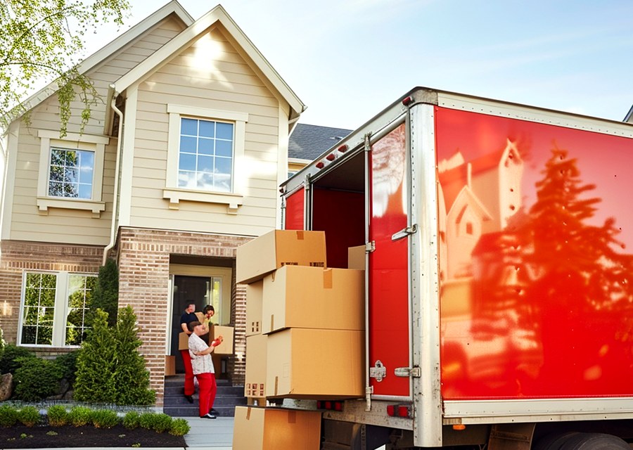 Packed moving truck ready for cross-country transport