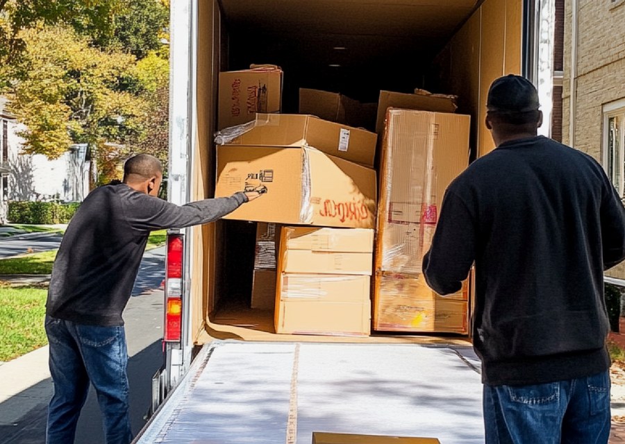 Packed moving truck ready for cross-country transport