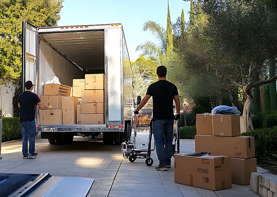 Packed moving truck ready for cross-country transport