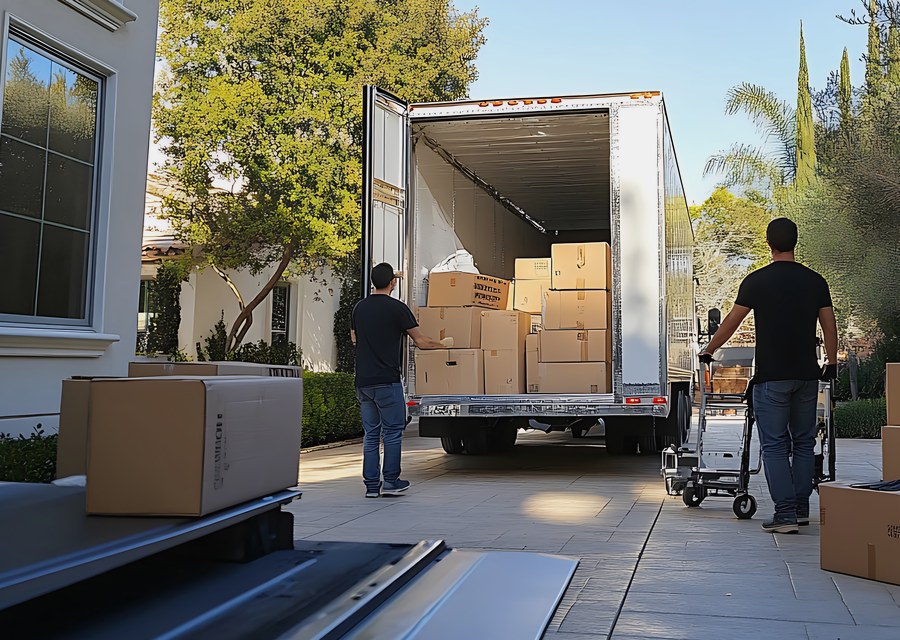 Packed moving truck ready for cross-country transport