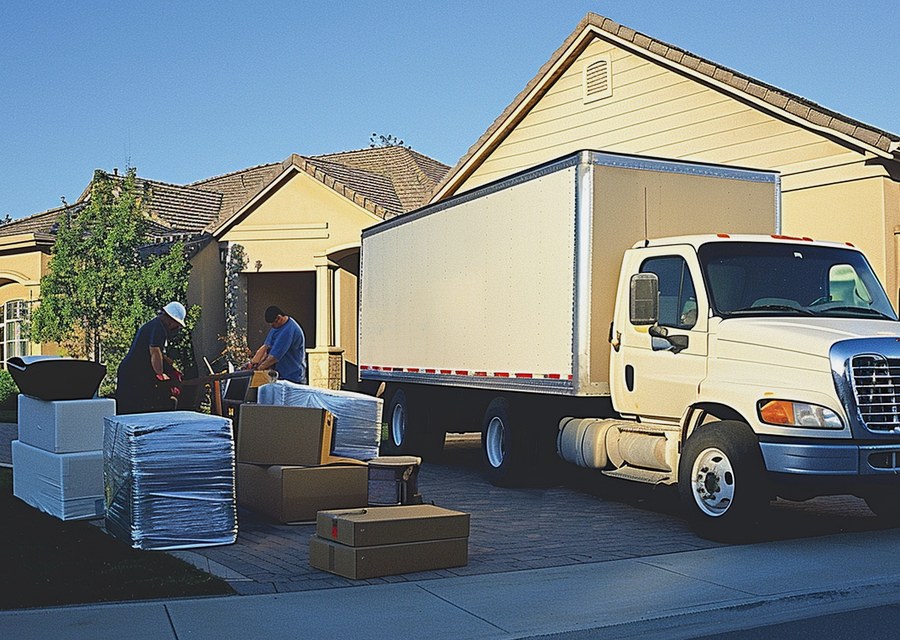 Packed moving truck ready for cross-country transport
