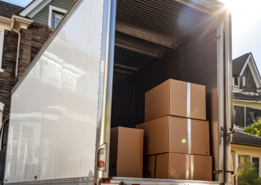 Packed moving truck ready for cross-country transport