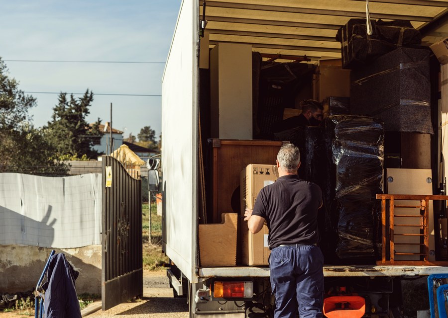 Packed moving truck ready for cross-country transport