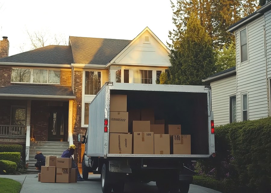 Packed moving truck ready for cross-country transport