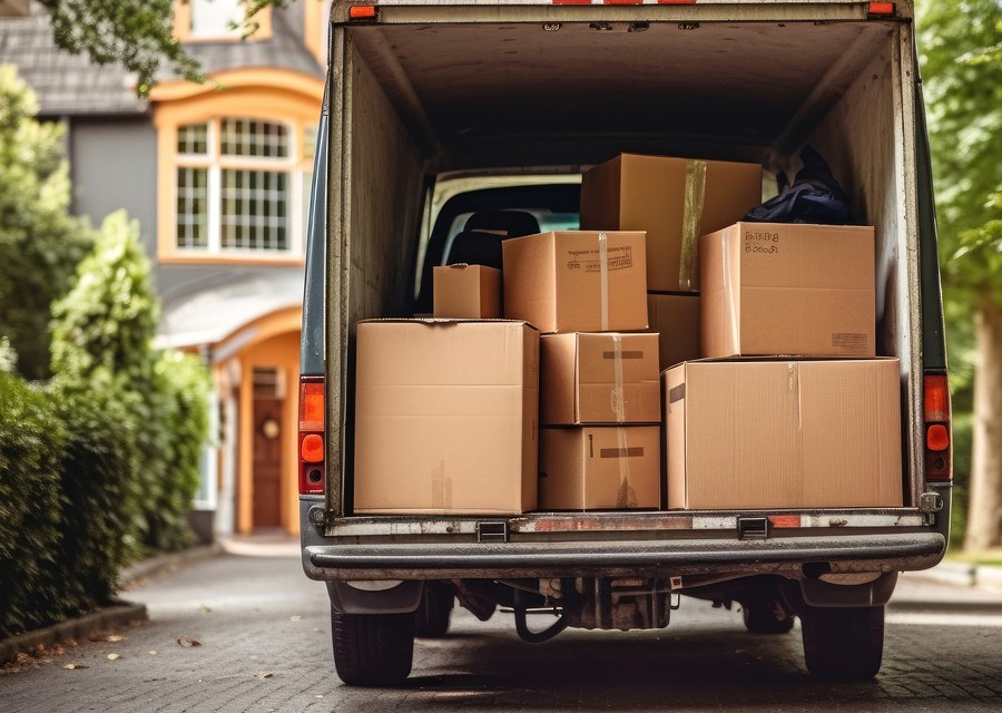 Packed moving truck ready for cross-country transport