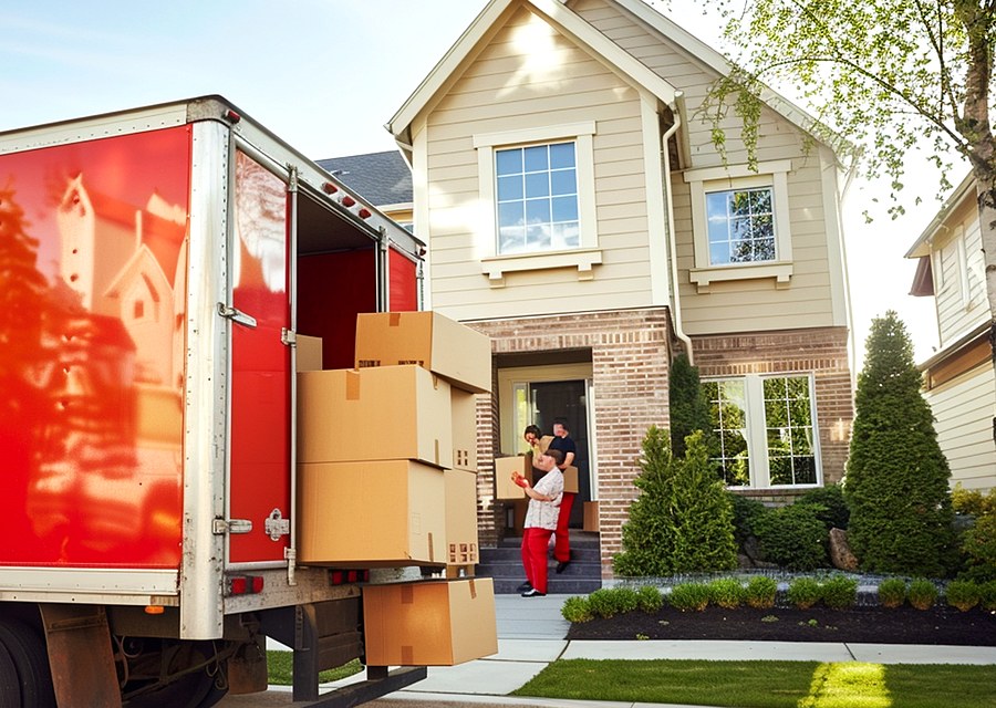 Packed moving truck ready for cross-country transport