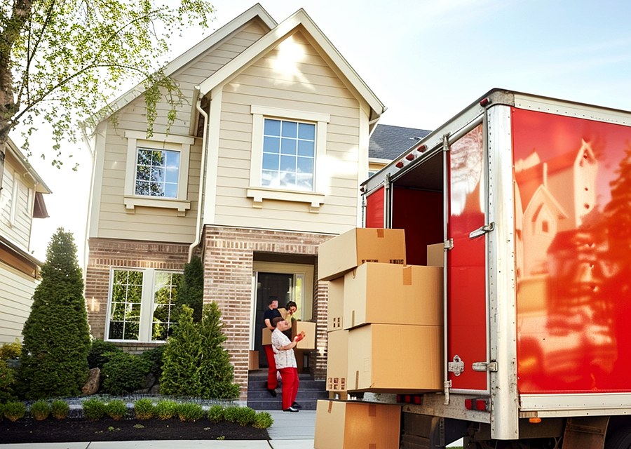 Packed moving truck ready for cross-country transport