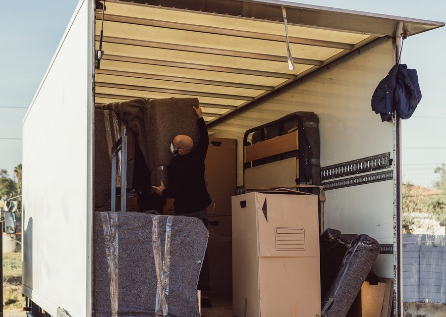 Packed moving truck ready for cross-country transport