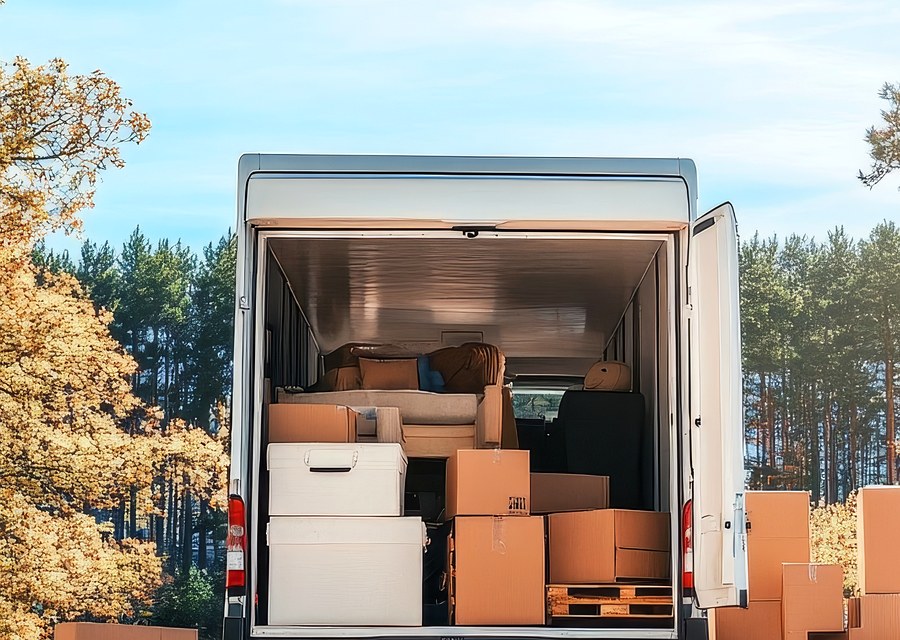 Packed moving truck ready for cross-country transport