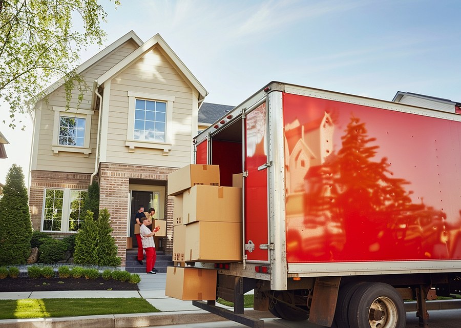 Packed moving truck ready for cross-country transport