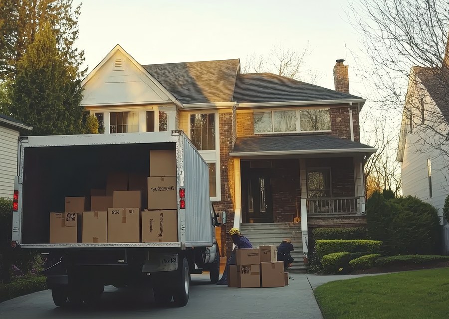 Packed moving truck ready for cross-country transport