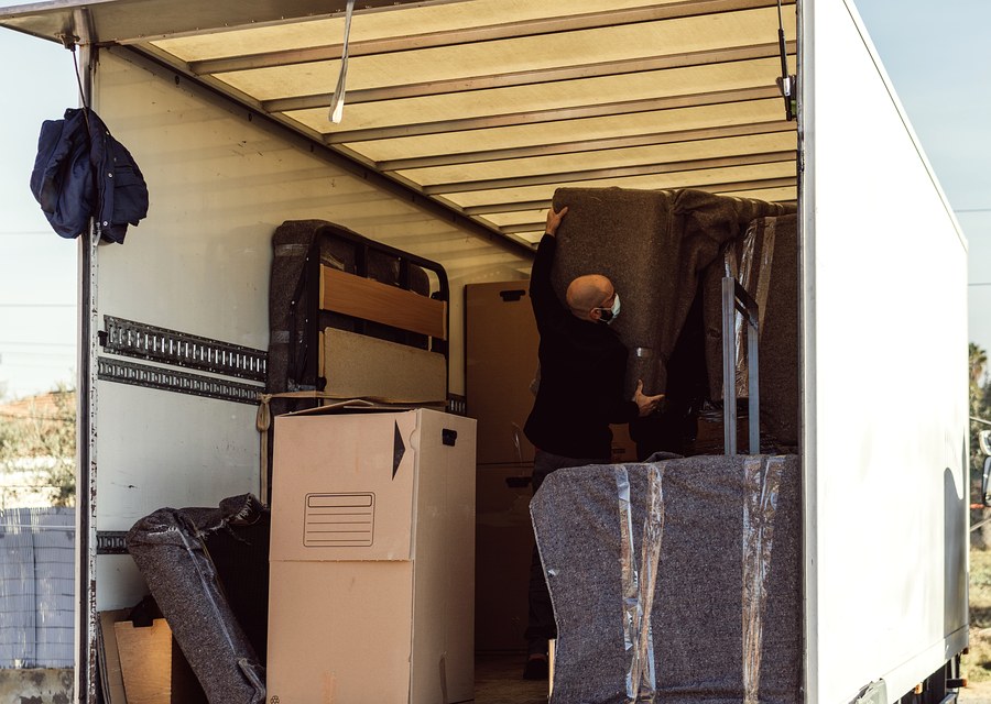 Packed moving truck ready for cross-country transport