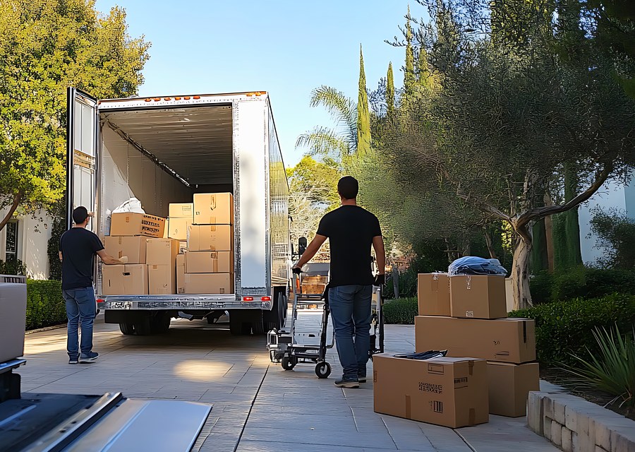 Packed moving truck ready for cross-country transport