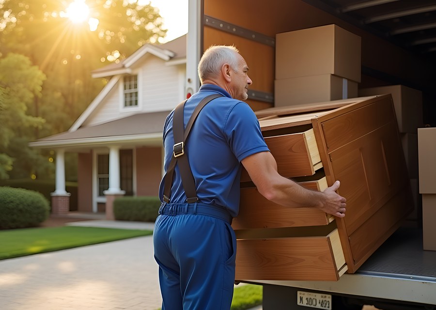 Packed moving truck ready for cross-country transport