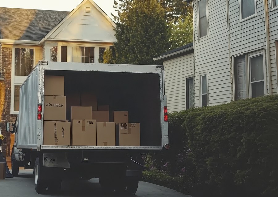Packed moving truck ready for cross-country transport