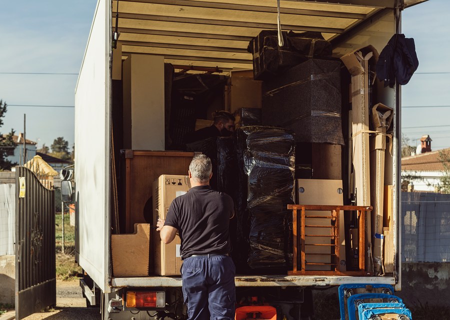 Packed moving truck ready for cross-country transport