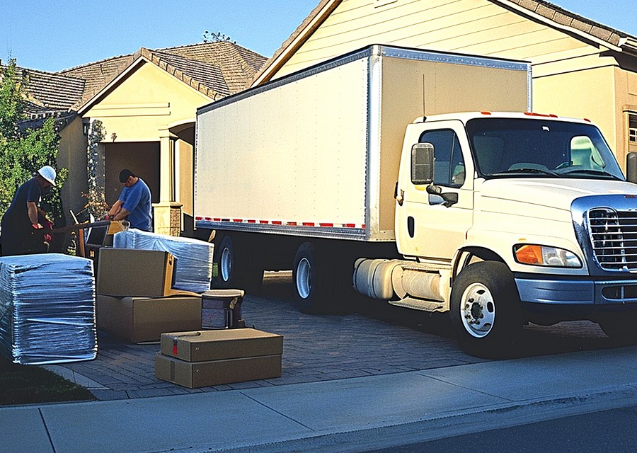 Packed moving truck ready for cross-country transport