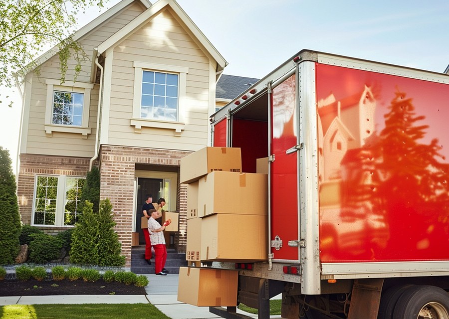 Packed moving truck ready for cross-country transport