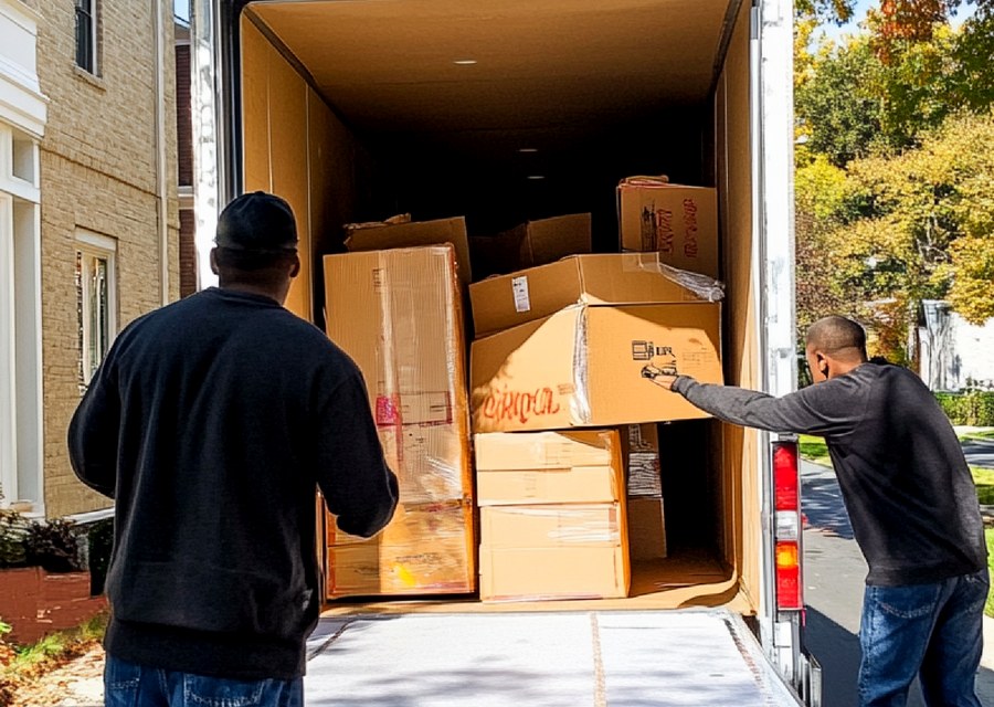 Packed moving truck ready for cross-country transport