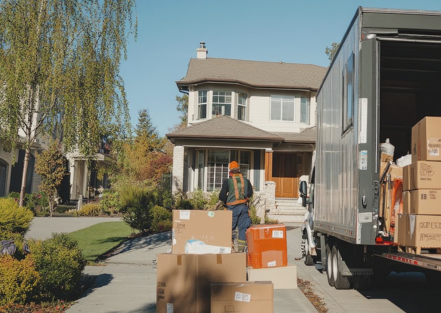 Packed moving truck ready for cross-country transport