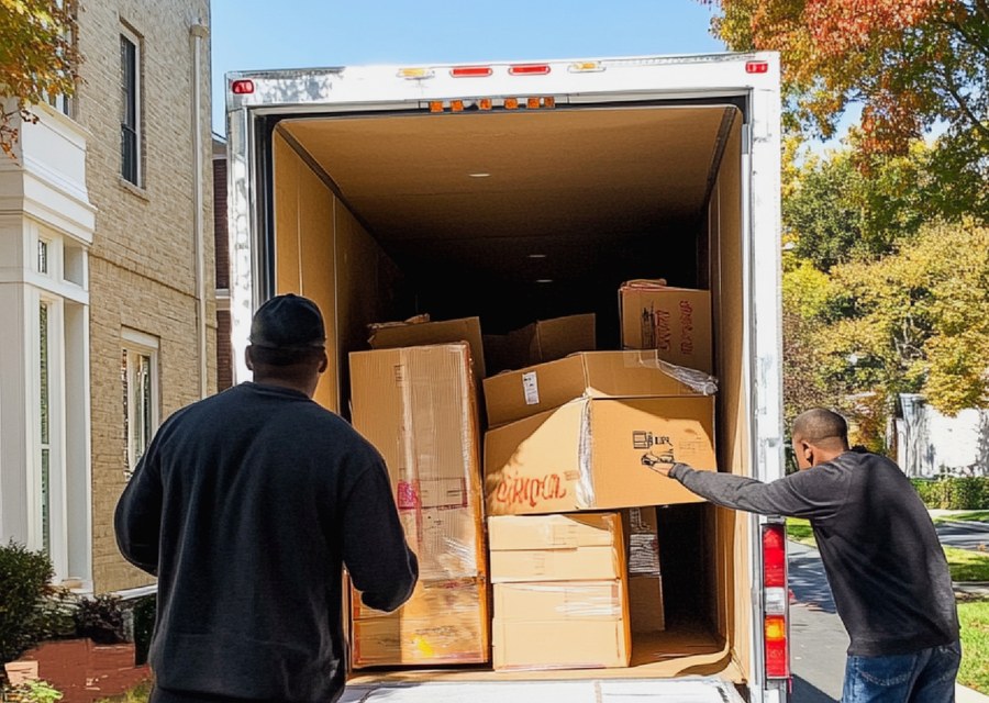 Packed moving truck ready for cross-country transport