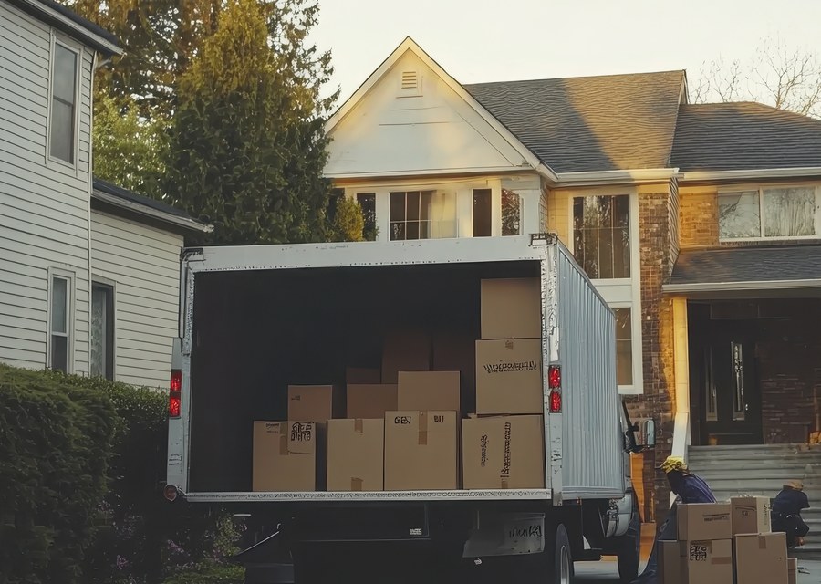 Packed moving truck ready for cross-country transport