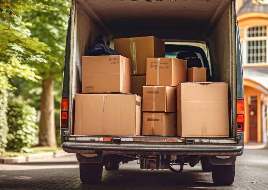 Packed moving truck ready for cross-country transport