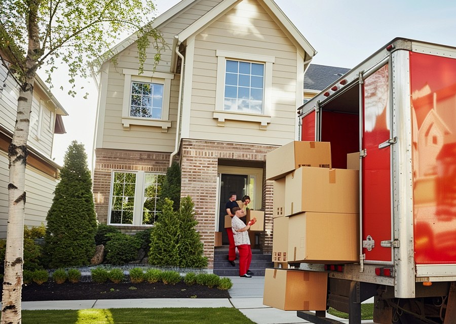 Packed moving truck ready for cross-country transport