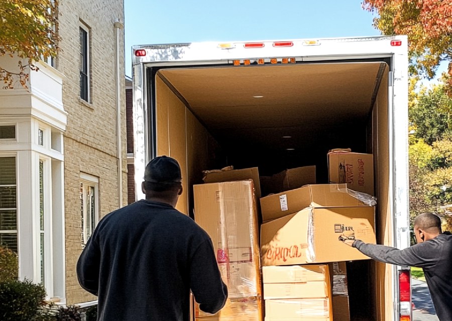 Packed moving truck ready for cross-country transport