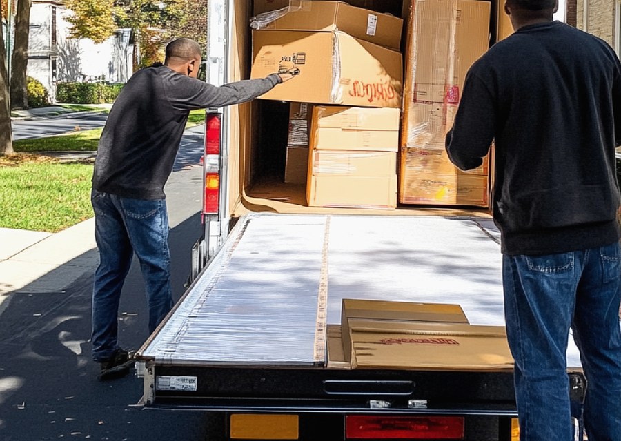 Packed moving truck ready for cross-country transport