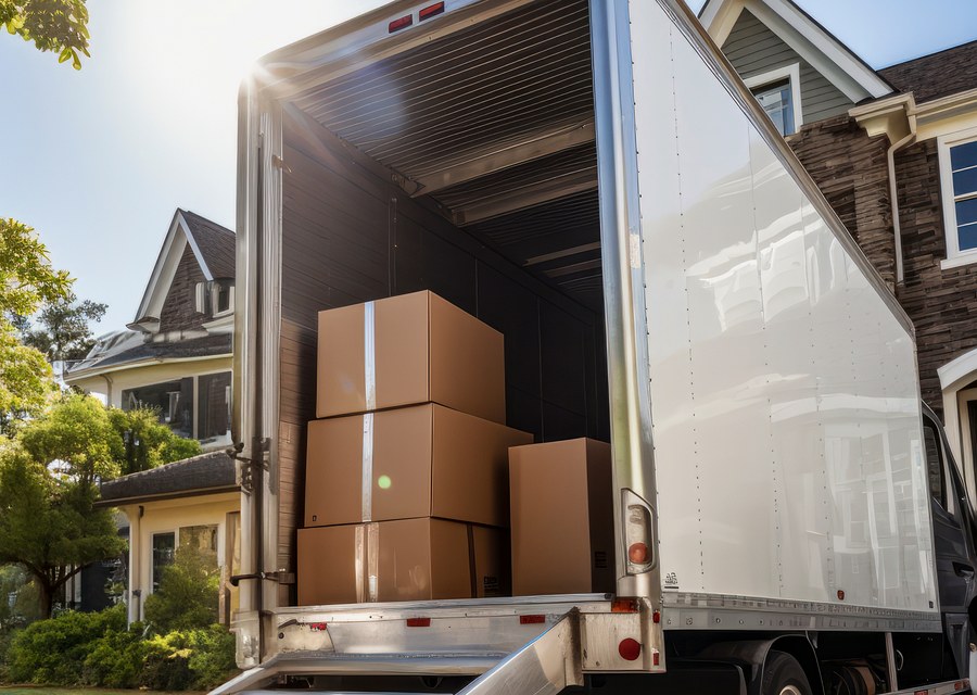 Packed moving truck ready for cross-country transport