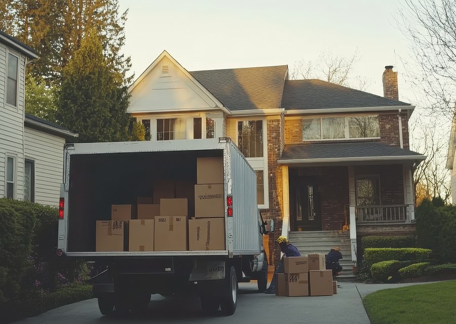 Packed moving truck ready for cross-country transport