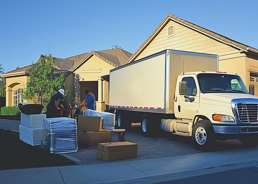 Packed moving truck ready for cross-country transport