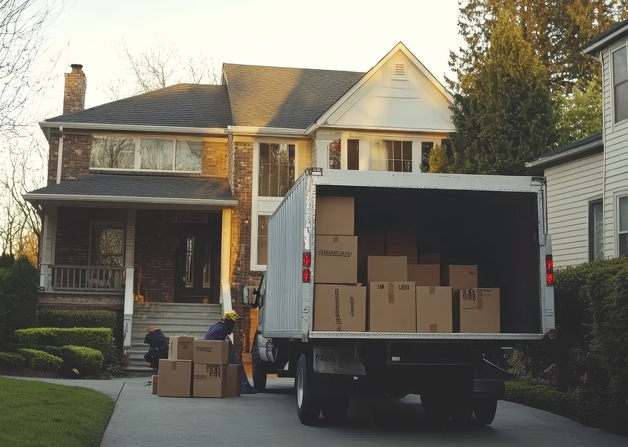 Packed moving truck ready for cross-country transport