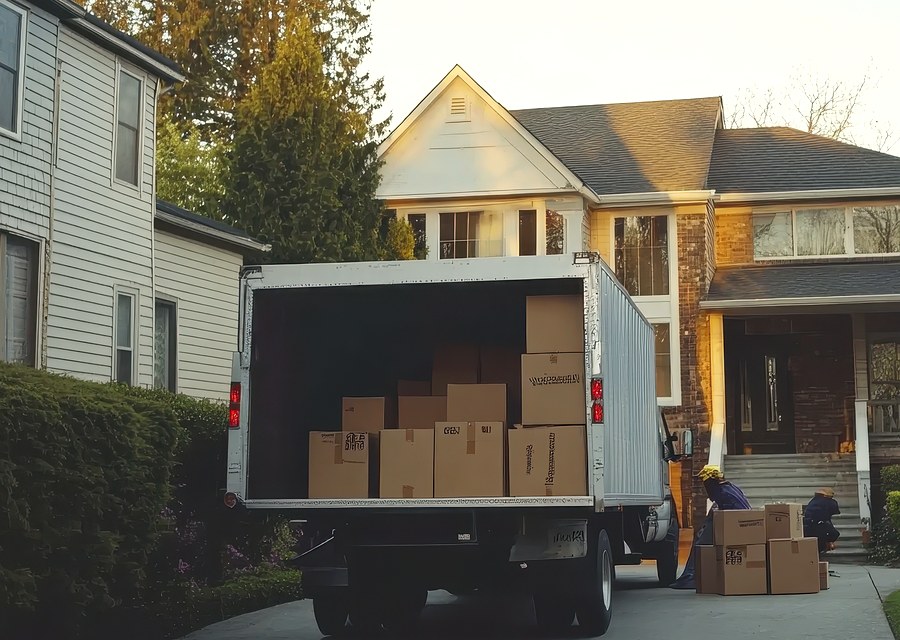 Packed moving truck ready for cross-country transport