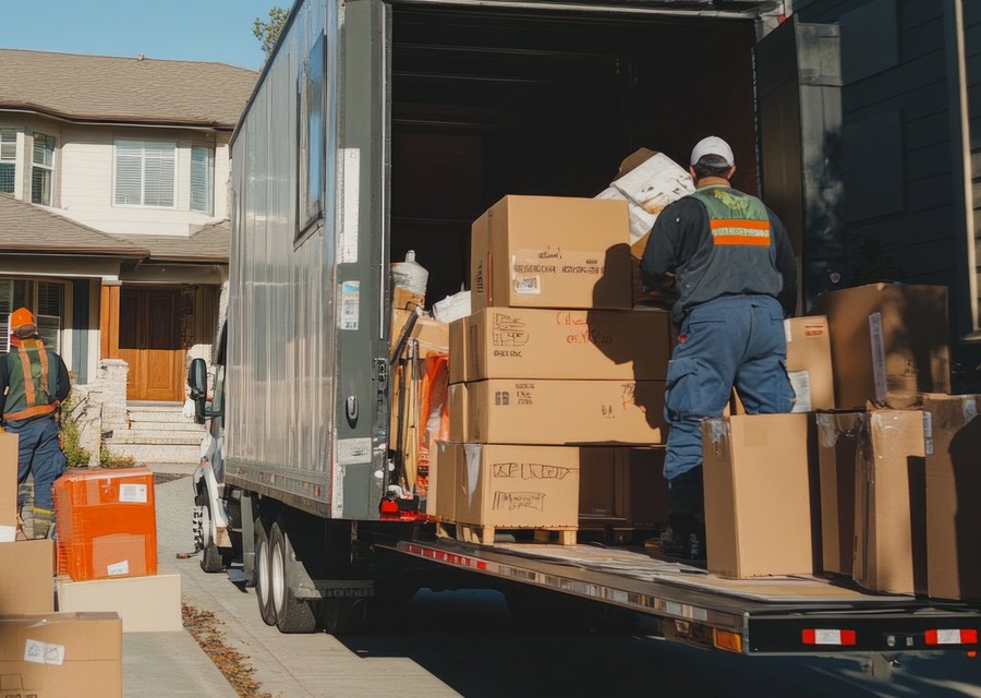 Packed moving truck ready for cross-country transport