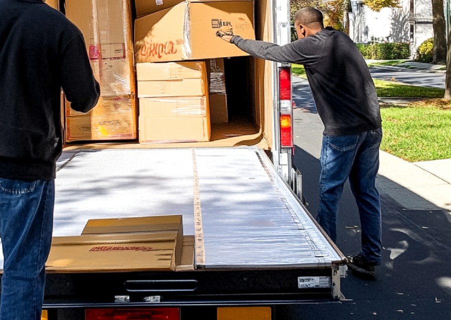 Packed moving truck ready for cross-country transport