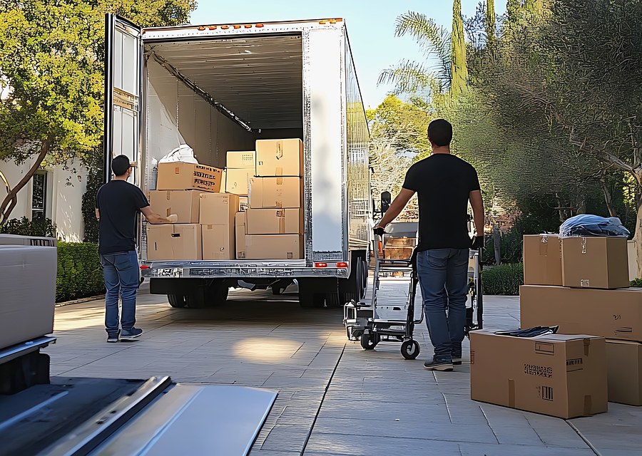 Packed moving truck ready for cross-country transport