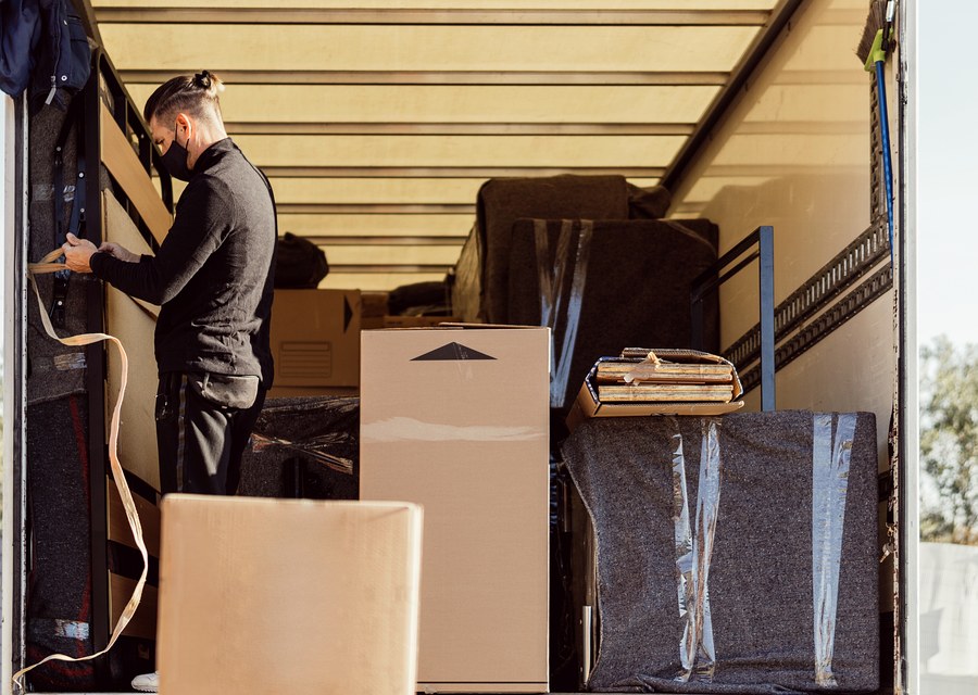 Packed moving truck ready for cross-country transport