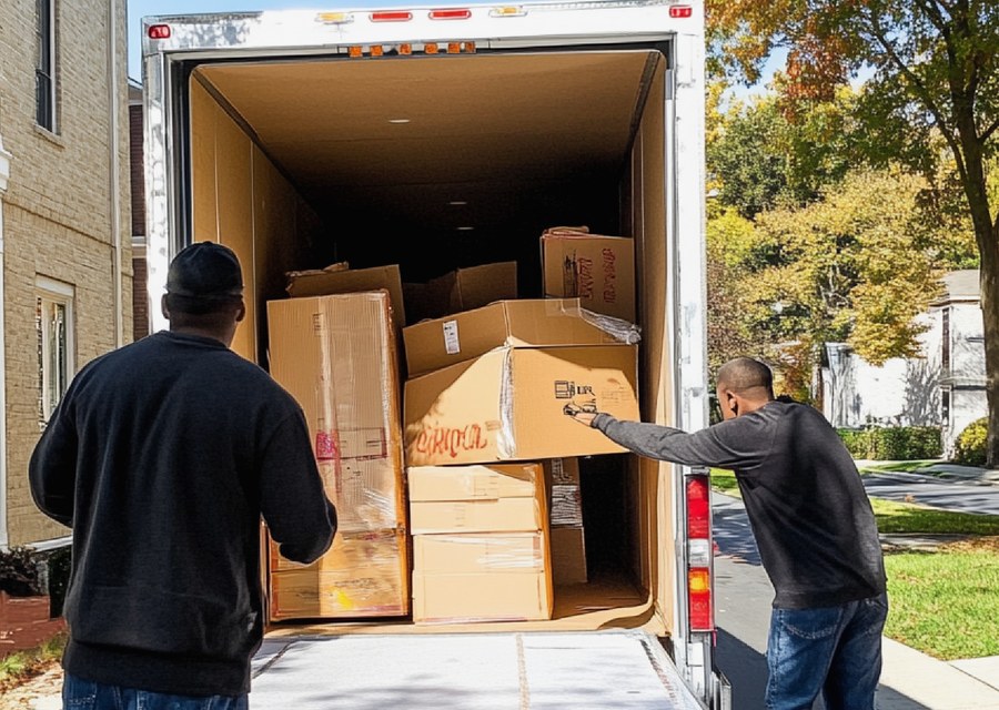 Packed moving truck ready for cross-country transport