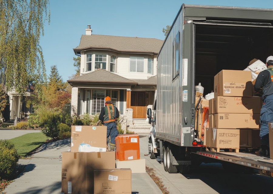 Packed moving truck ready for cross-country transport