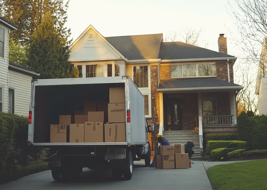 Packed moving truck ready for cross-country transport