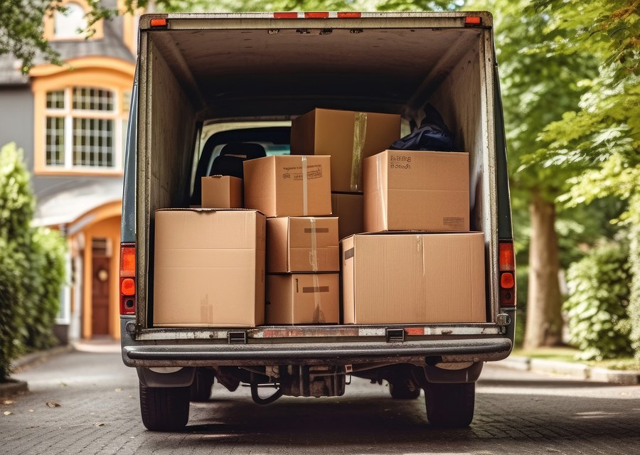Packed moving truck ready for cross-country transport