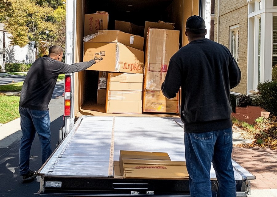 Packed moving truck ready for cross-country transport