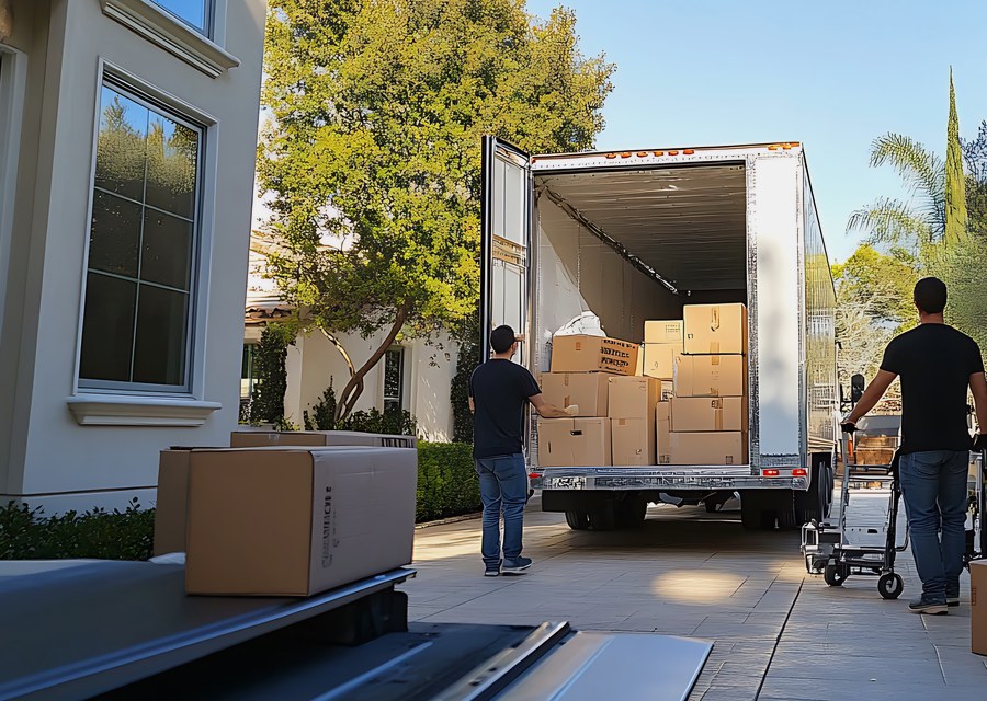 Packed moving truck ready for cross-country transport