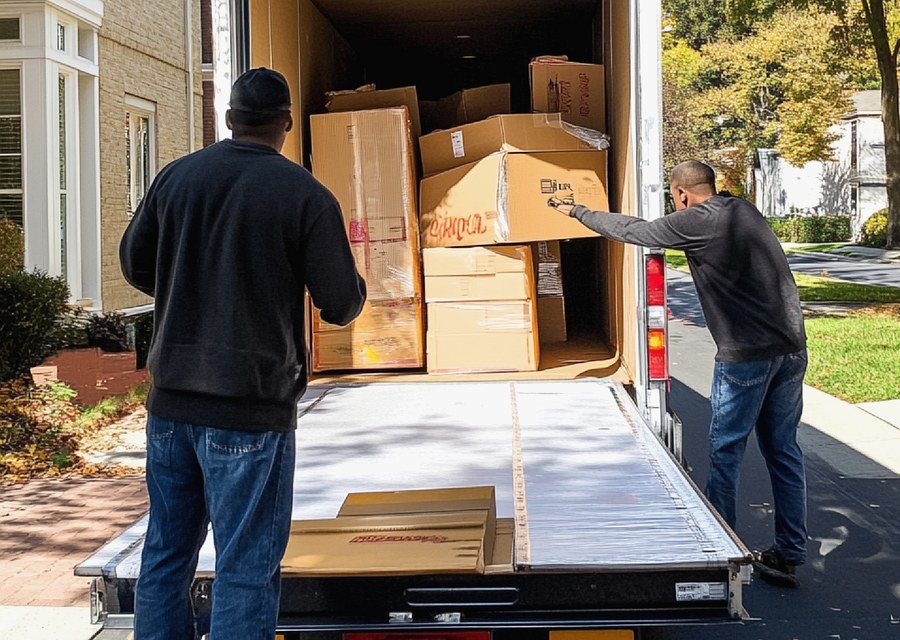Packed moving truck ready for cross-country transport