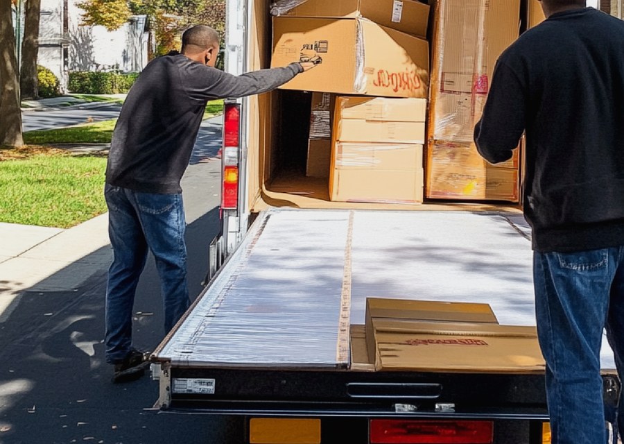 Packed moving truck ready for cross-country transport