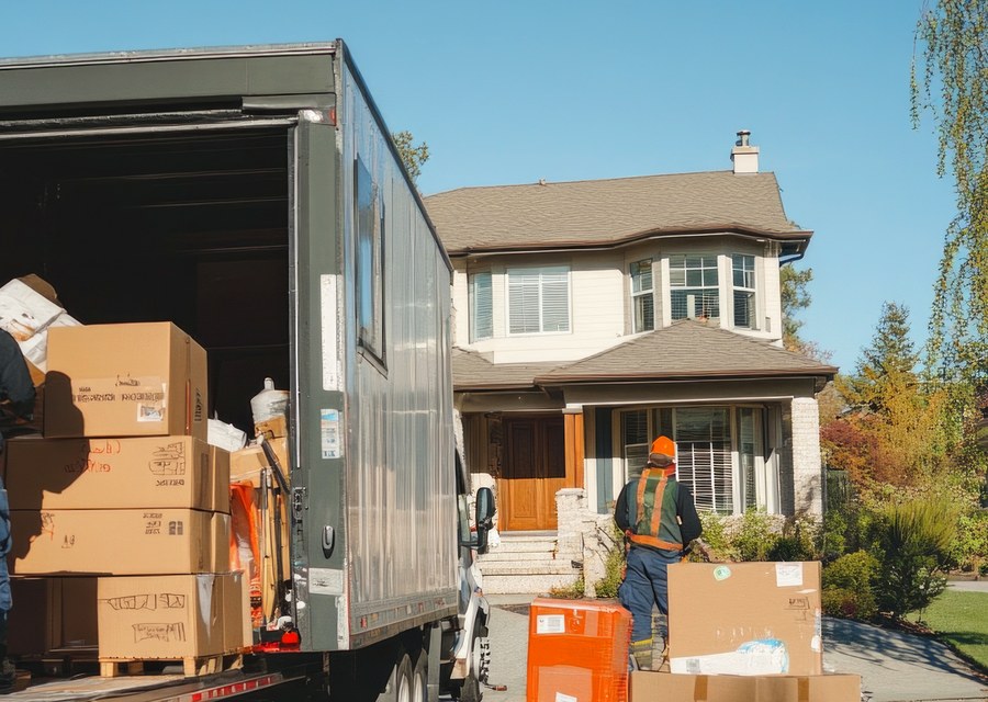 Packed moving truck ready for cross-country transport